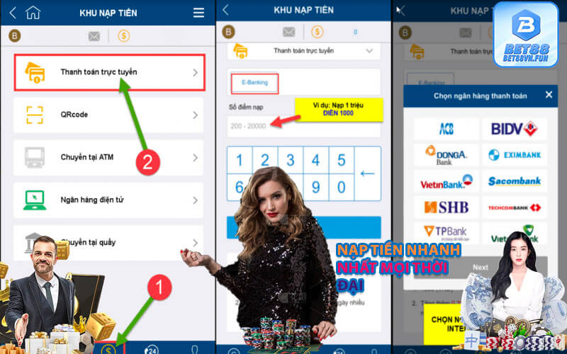 Các phương thức nạp tiền của bet88