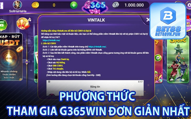 Phương thức tham gia G365Win đơn giản nhất